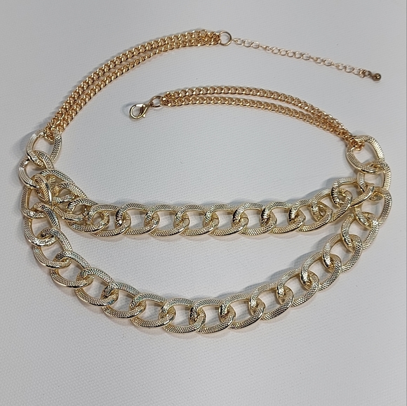 Chunky Gold Tone Double Strand Womens Statement Necklace - Picture 4 of 8